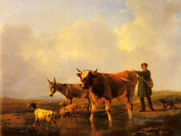 Eugene Joseph Verboeckhoven Painting - Crossing The Marsh Eugene Verboeckhoven animal cattle